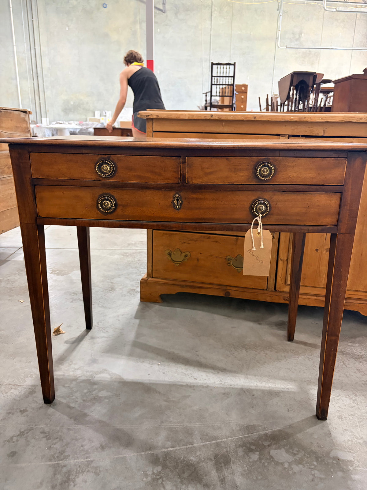 3 drawer Regency mahogany side table with banded top