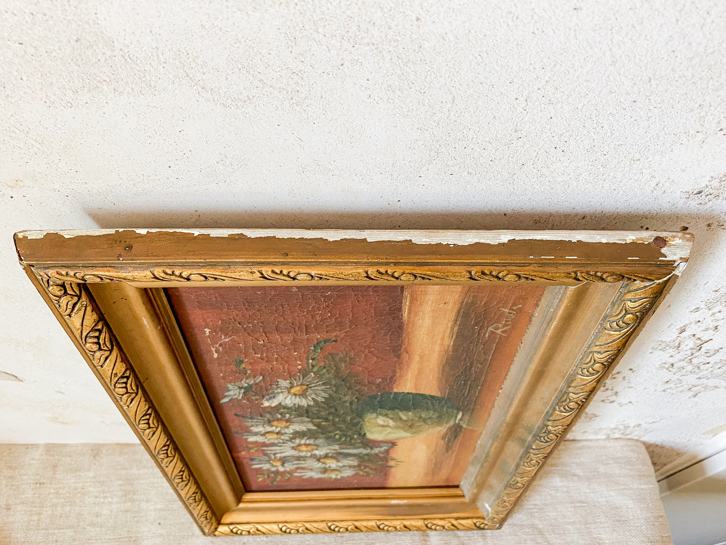 Antique Framed Still Life of Daisies