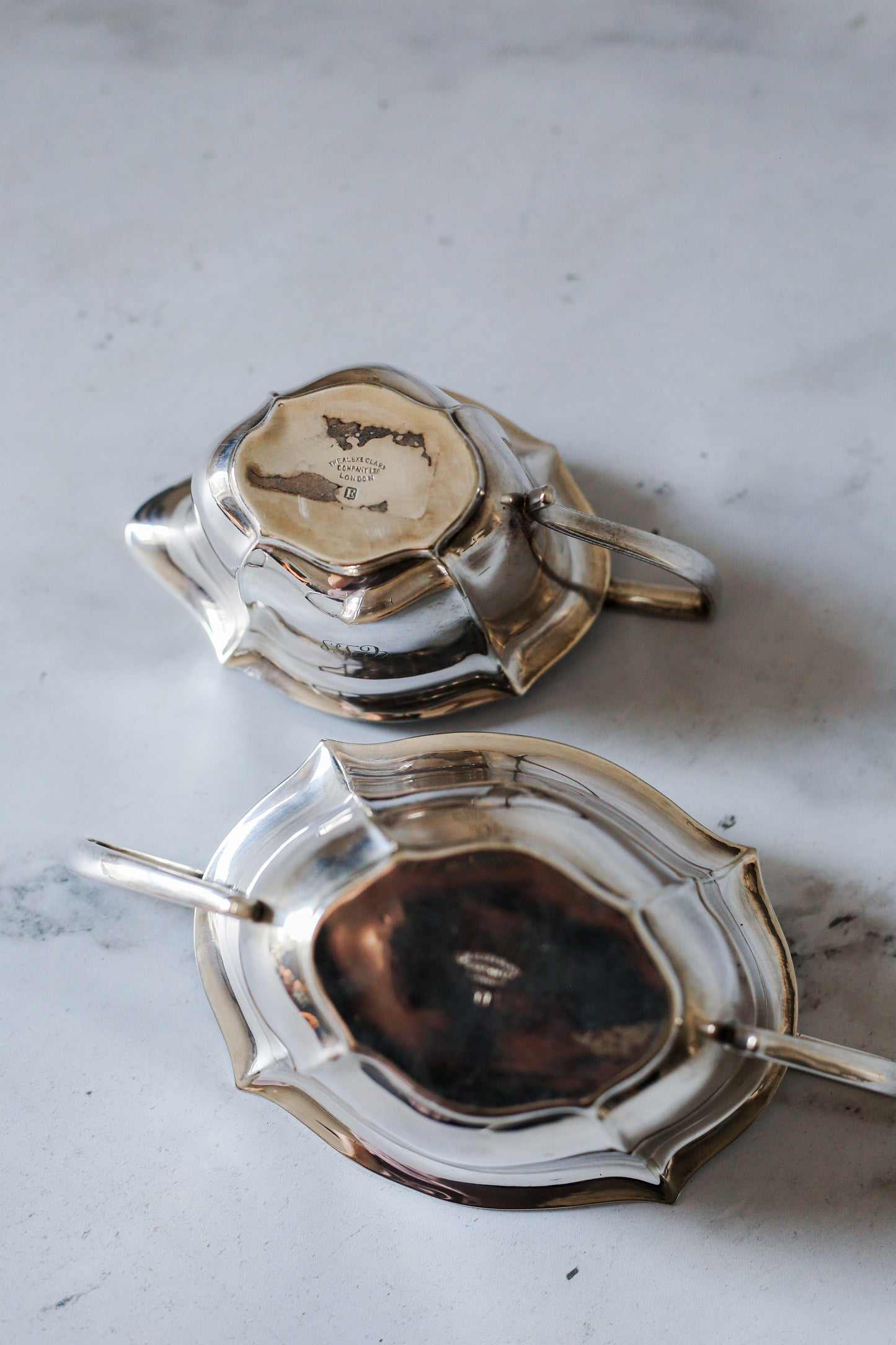 Alexander Clark Co. London Silverplate Sugar & Creamer Set, Monogrammed & Dated 1930