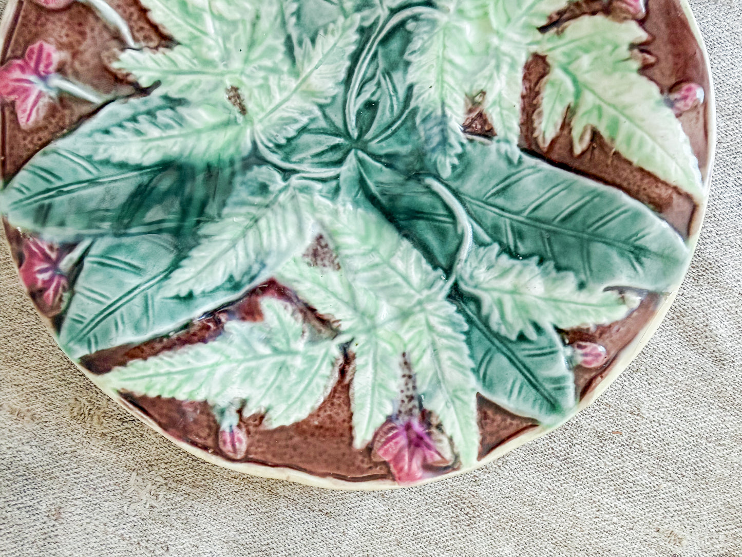 Antique Victorian Majolica Fern & Flower Plate, Attrib. to Thomas Forester, c1870