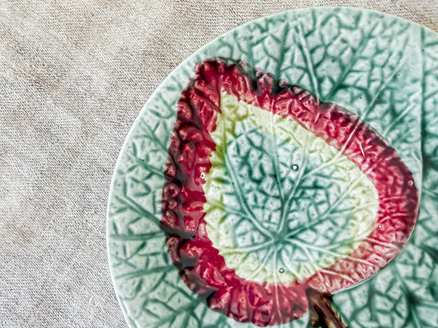 Majolica Green and Magenta Begonia Leaf Plate, c1880