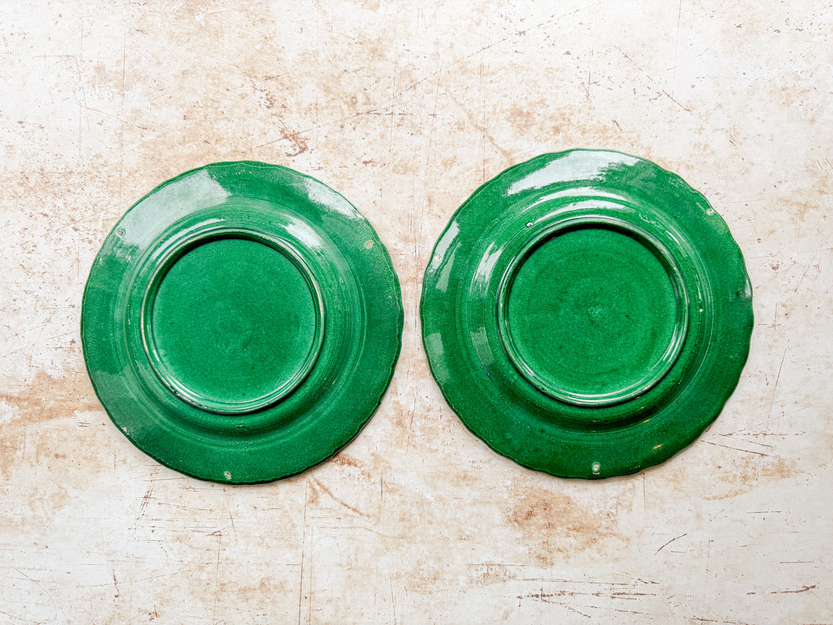 Pair of Antique Majolica Greenware Grapevine 8" Plates, c1900