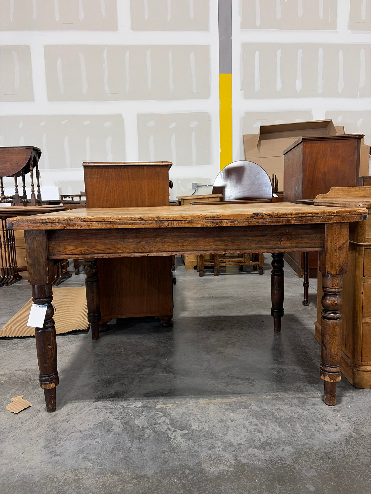 Pine kitchen table with divided drawer