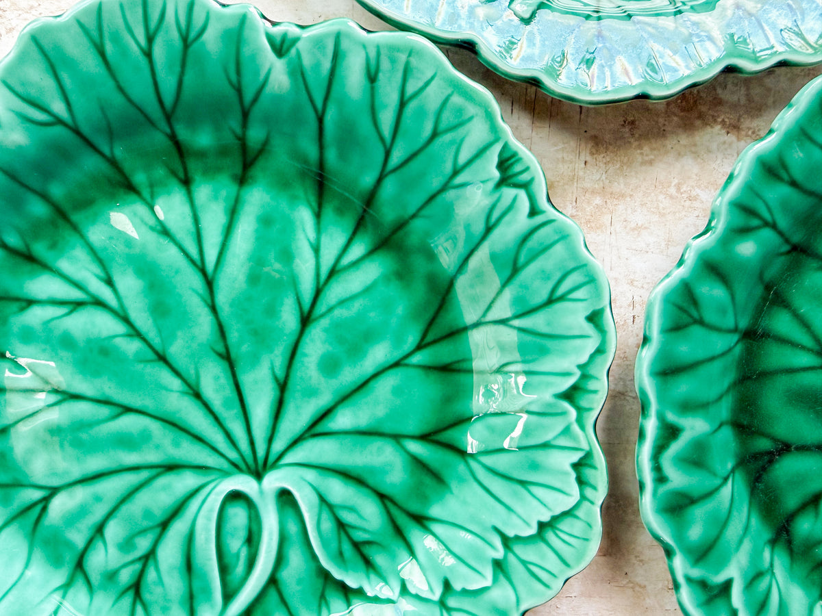 Vintage Wedgwood Cabbage Leaf Plates - Set of 3 Green Majolica Dessert Plates, c. 1940s-1950s