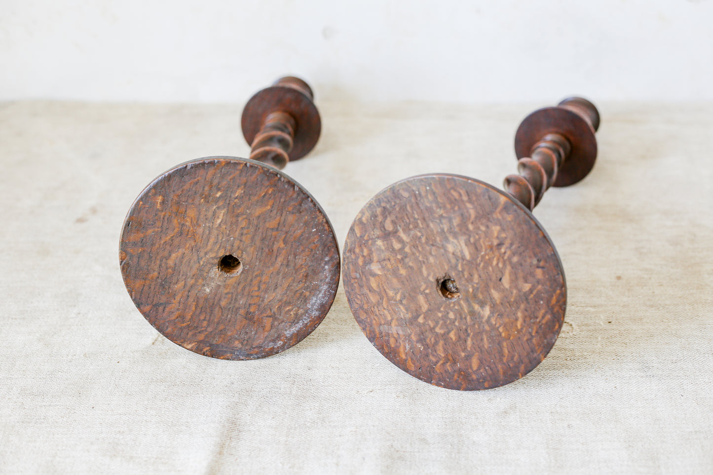 Pair of 15" Collared Barley Twist Candlestick Holders, c1900