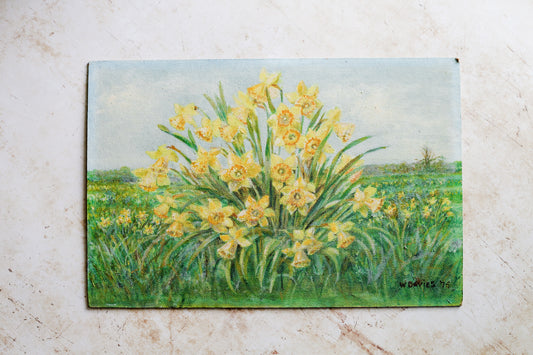 Vintage Oil Painting of Daffodils by W. Davies, 1975