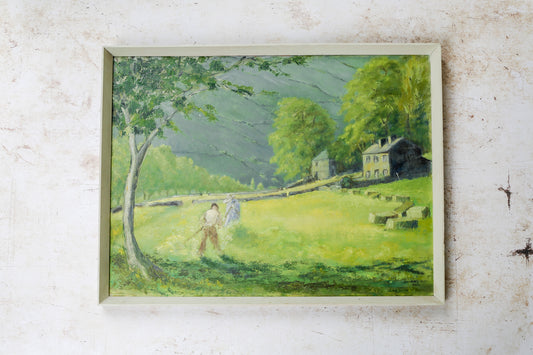 “Haymaking” by Anne Naismith, Vintage Framed Oil Painting of North Yorkshire