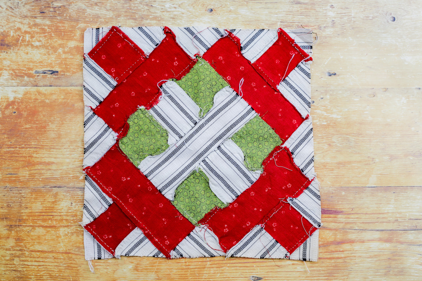 Antique 1880’s Red and Green Casement Window 11” Quilt Block