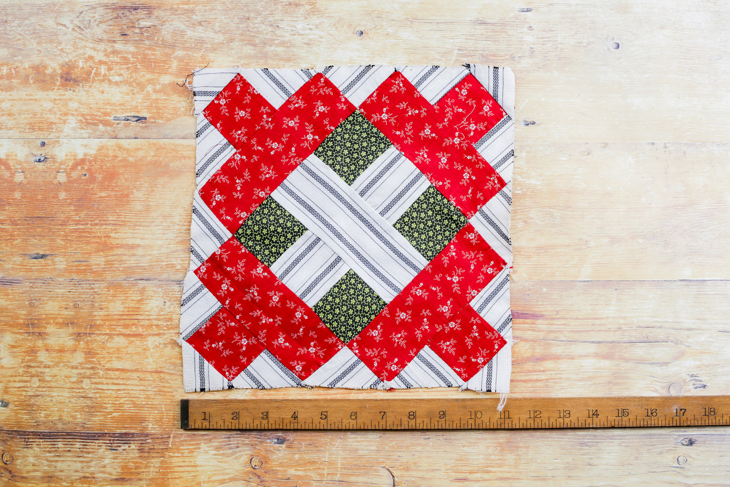Antique 1880’s Red and Green Casement Window 11” Quilt Block