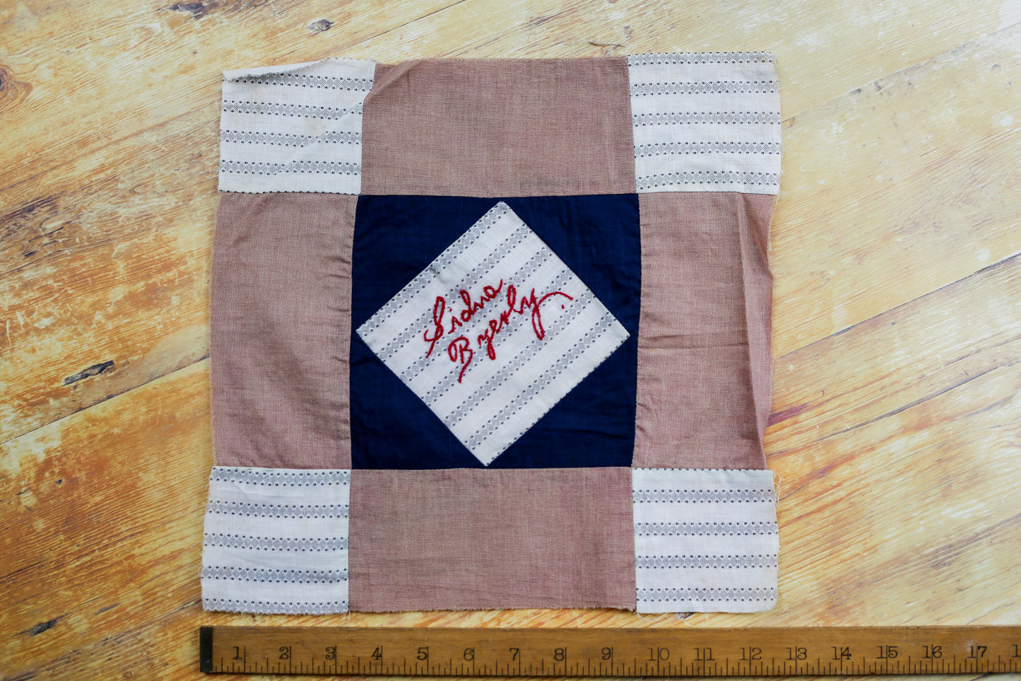 Antique Blue and Brown “Sidna Byerley” Quilt Block