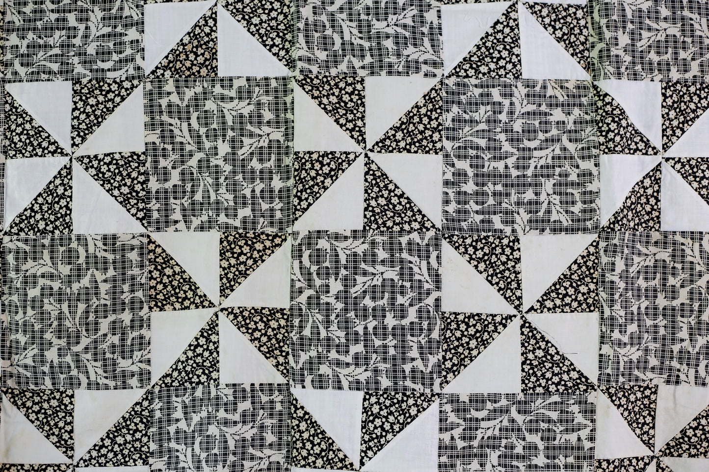 Vintage Black and White Pinwheel Quilt TOP, c1910