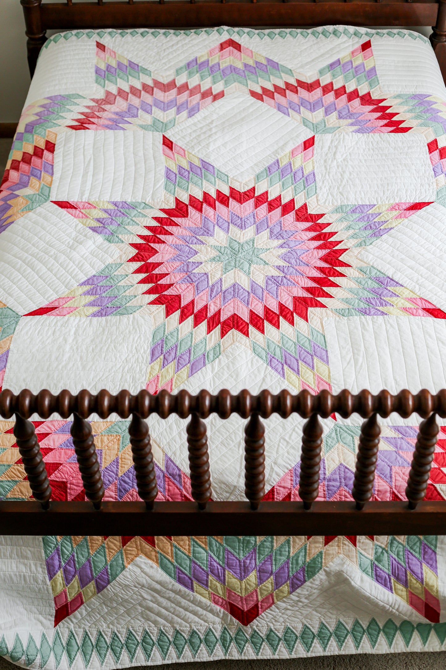 Vintage Rainbow Broken Star Quilt, c1960