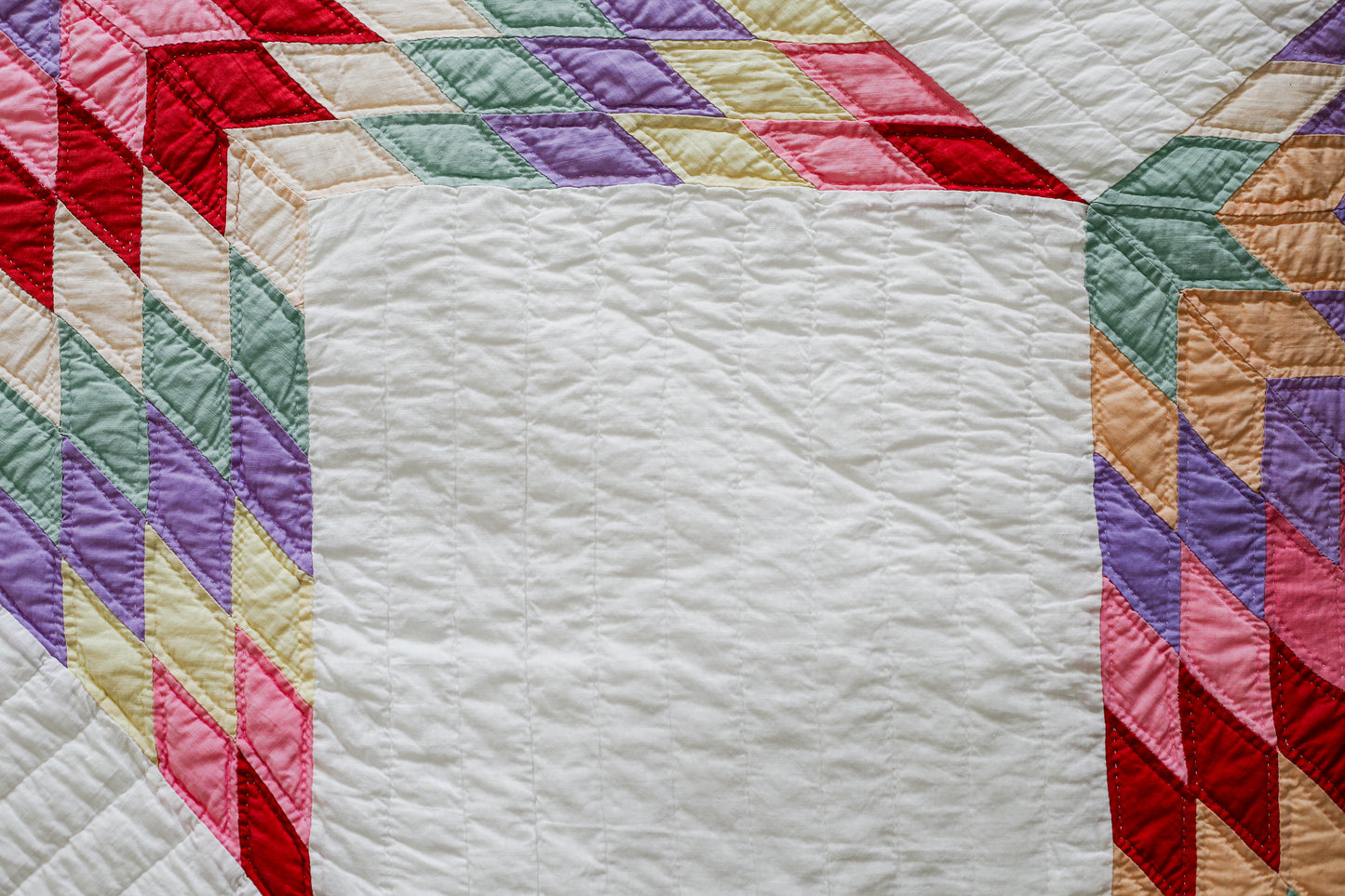 Vintage Rainbow Broken Star Quilt, c1960