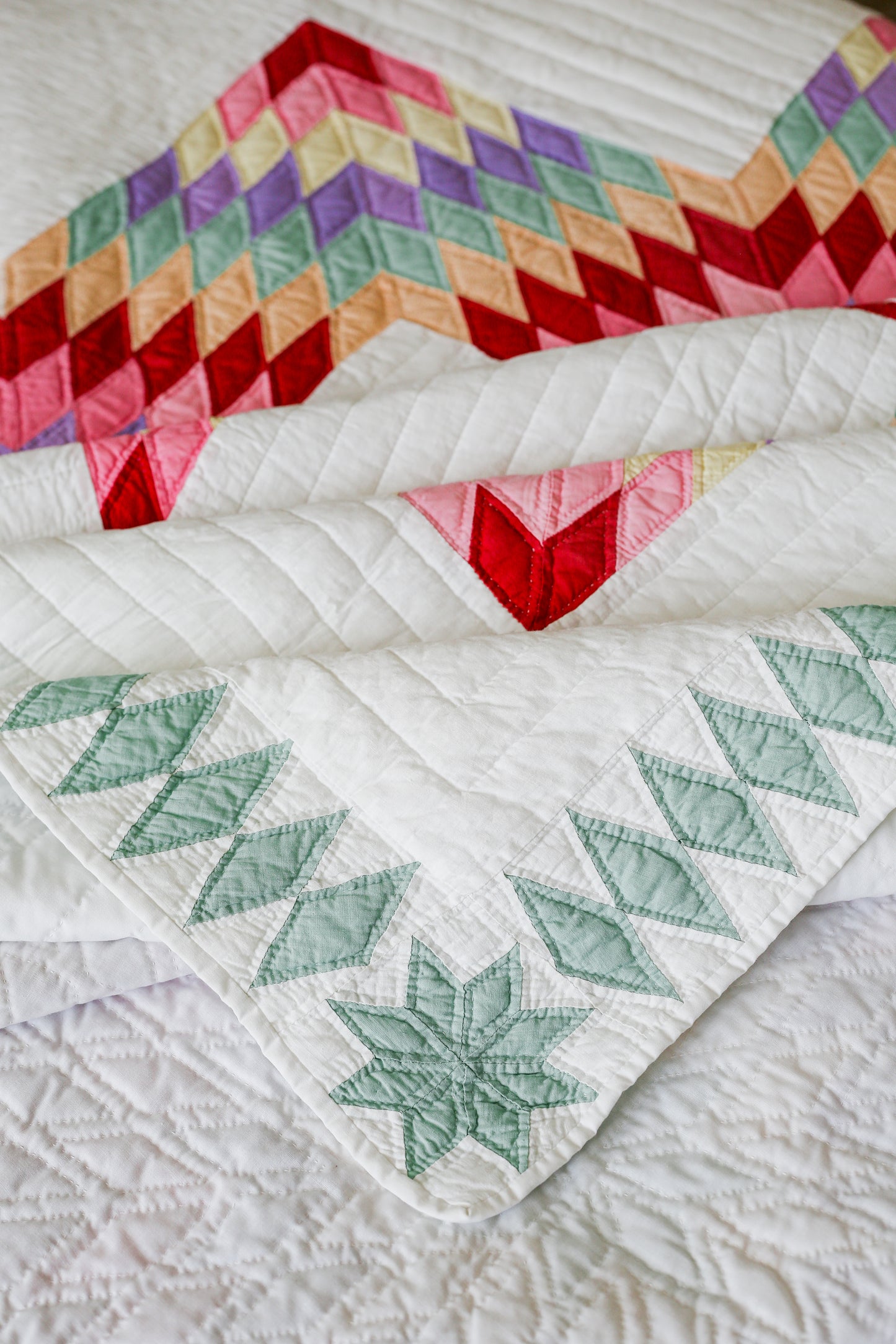 Vintage Rainbow Broken Star Quilt, c1960