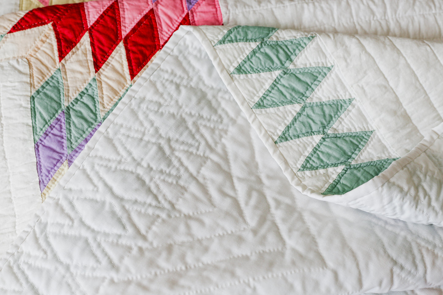 Vintage Rainbow Broken Star Quilt, c1960
