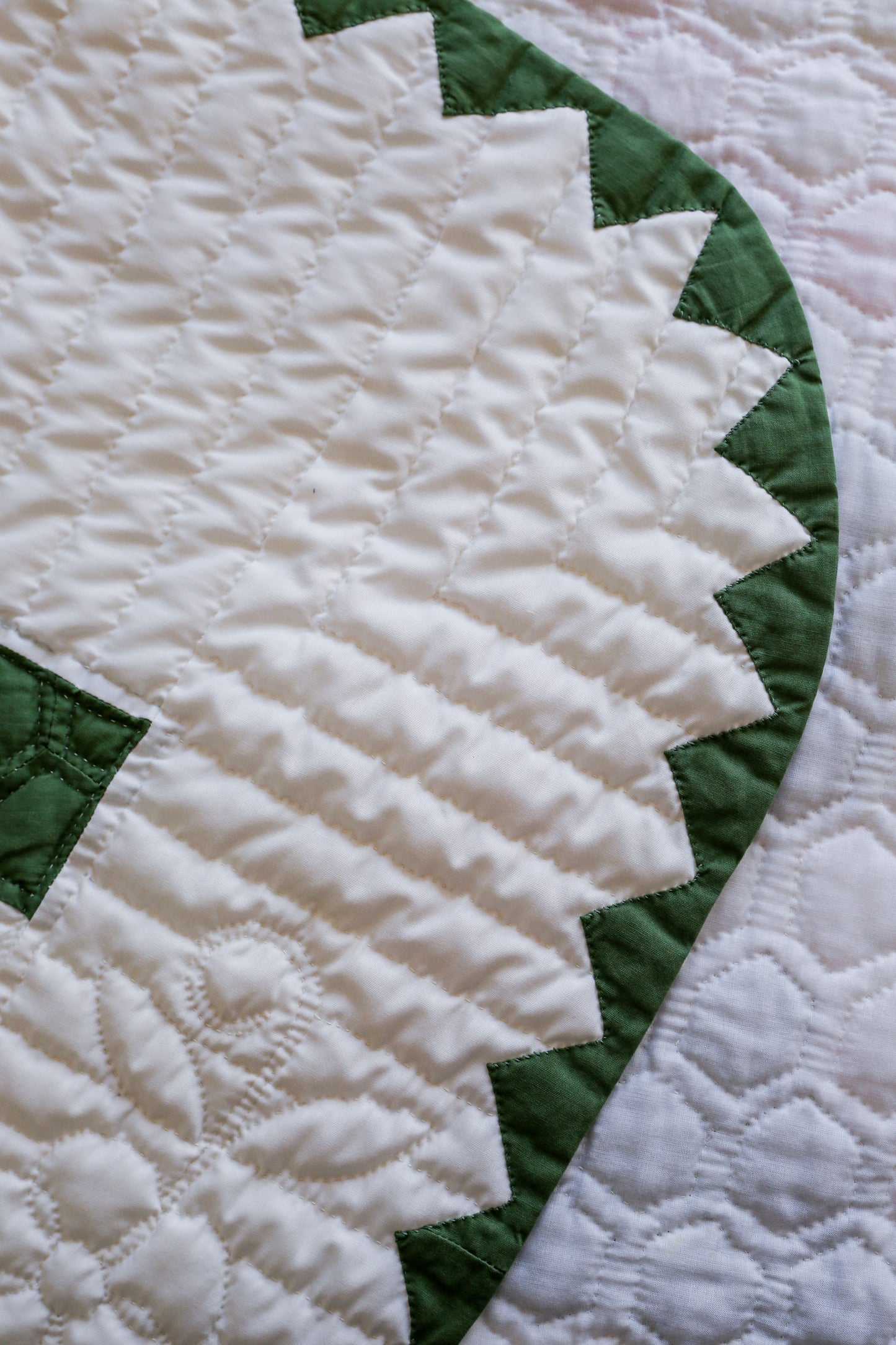 Pair of Pink and Green Grandmother’s Flower Garden Handmade Twin Quilts
