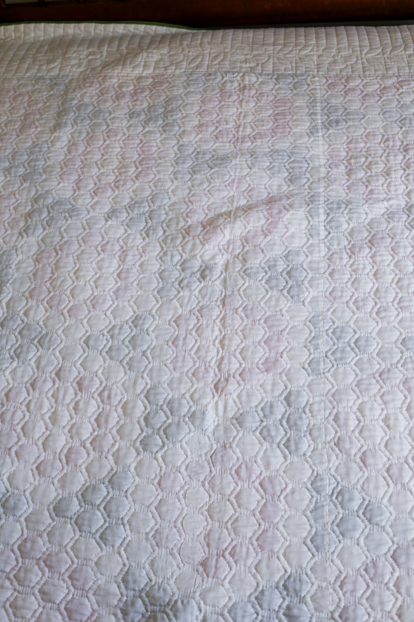 Pair of Pink and Green Grandmother’s Flower Garden Handmade Twin Quilts