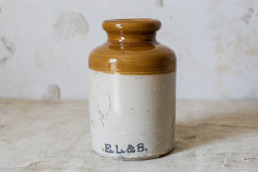 Antique English Pantry Storage Crock, Stamped "E.L.& S."
