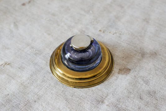 Vintage Paperweight Inkwell with Brass Base