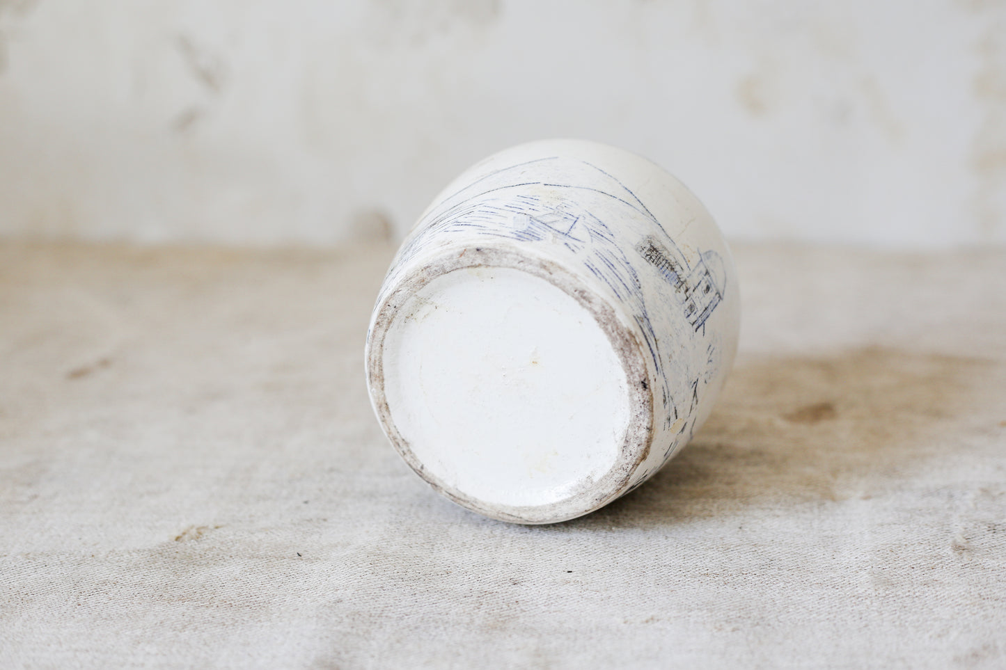 Antique 4" Blue and White Pictorial Ginger Jar