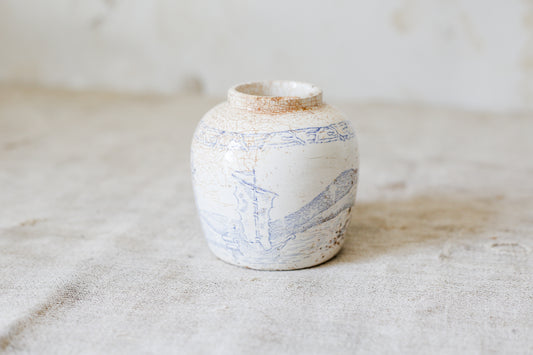 Antique 3” Blue and White Crazed Ginger Jar