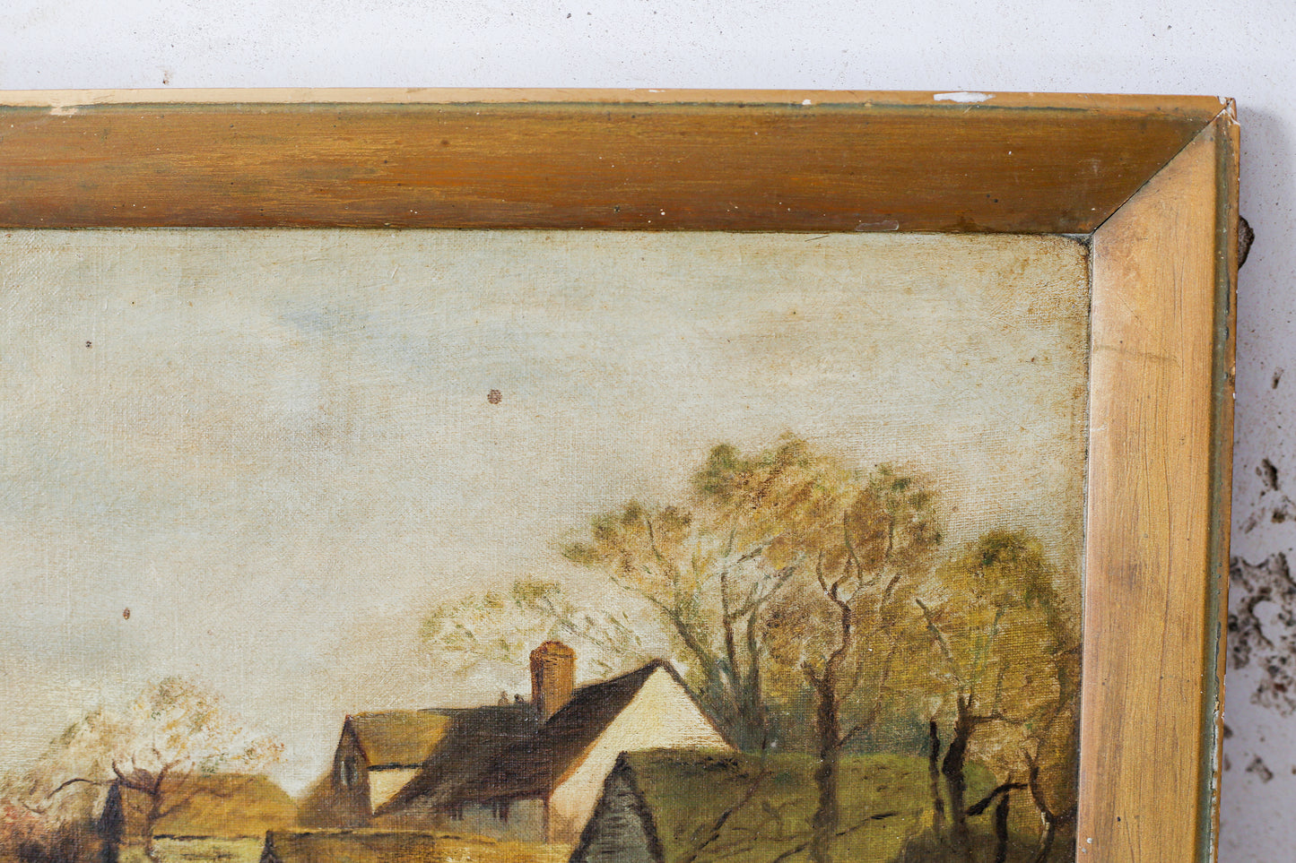 English Farmyard Landscape Signed Painting, c1900