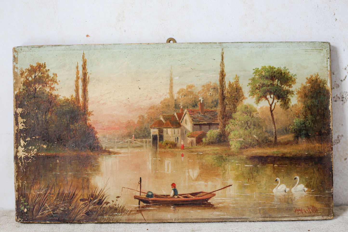 Oil Painting of Iffley Mill on Thames, England, c1880