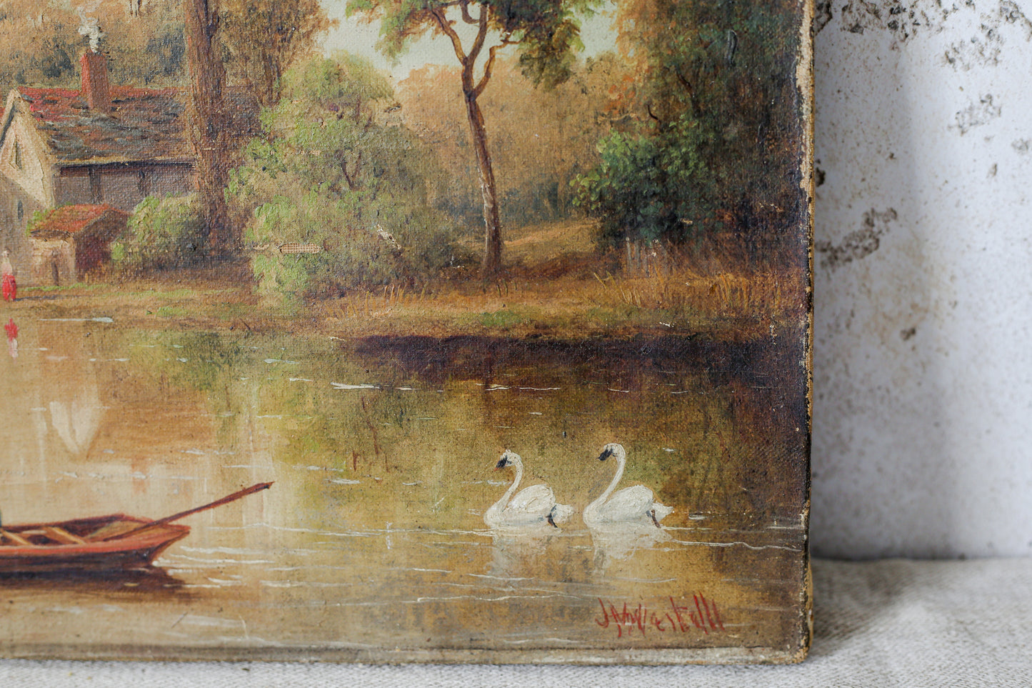 Oil Painting of Iffley Mill on Thames, England, c1880