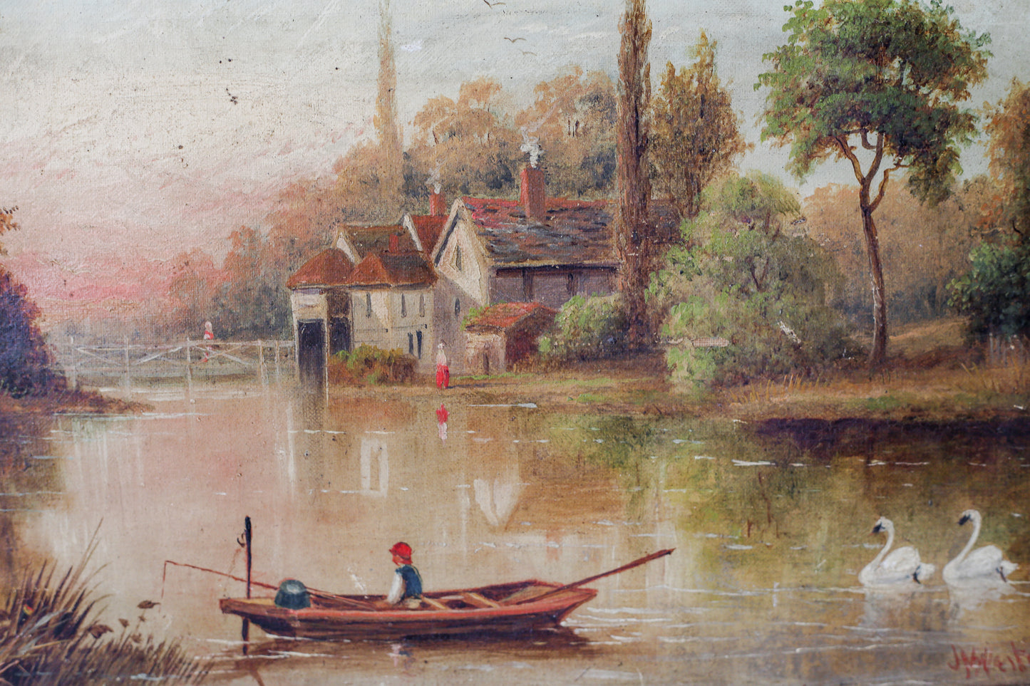 Oil Painting of Iffley Mill on Thames, England, c1880