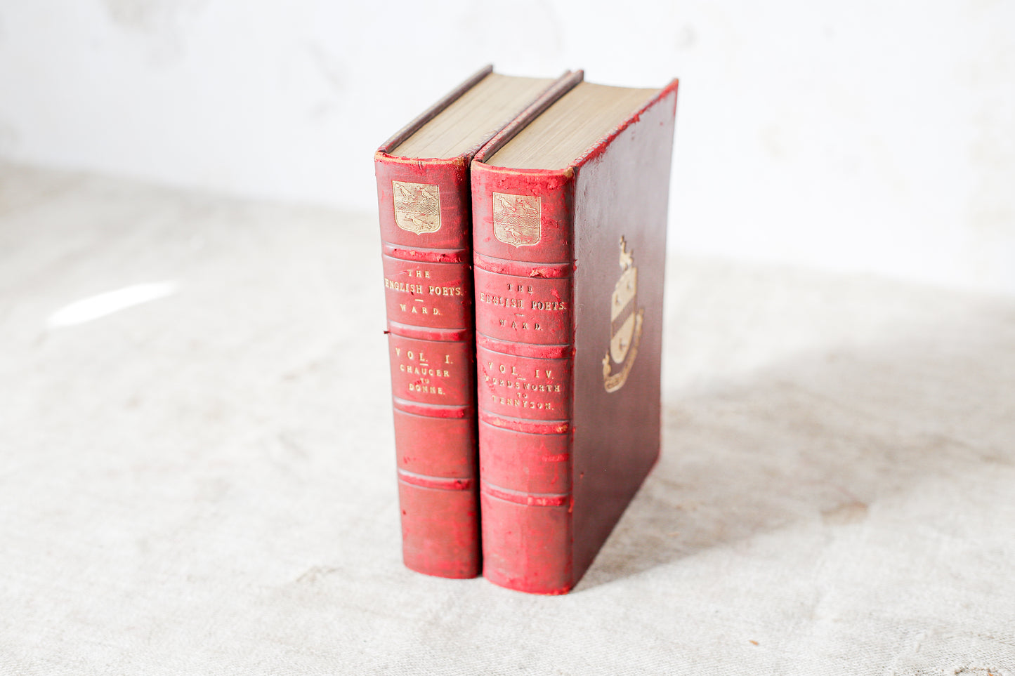 Set of English Poets Repton School Full Calf Prize Leather Binding Books, 1899