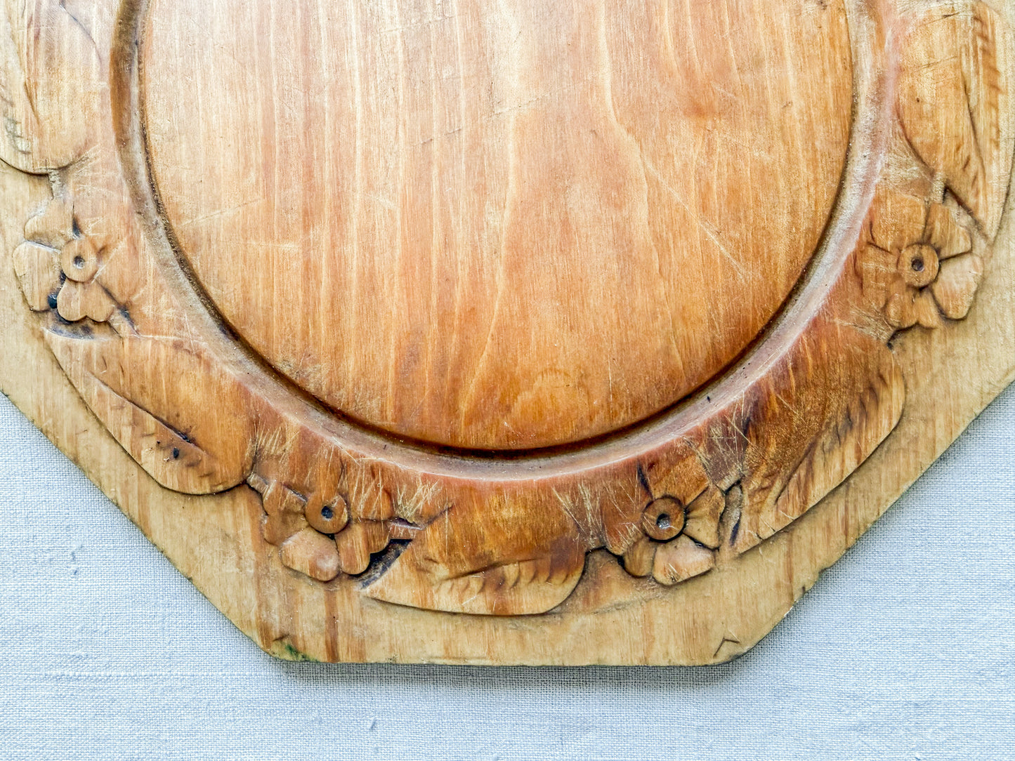 Octagonal Floral Carved English Bread Board, c1880