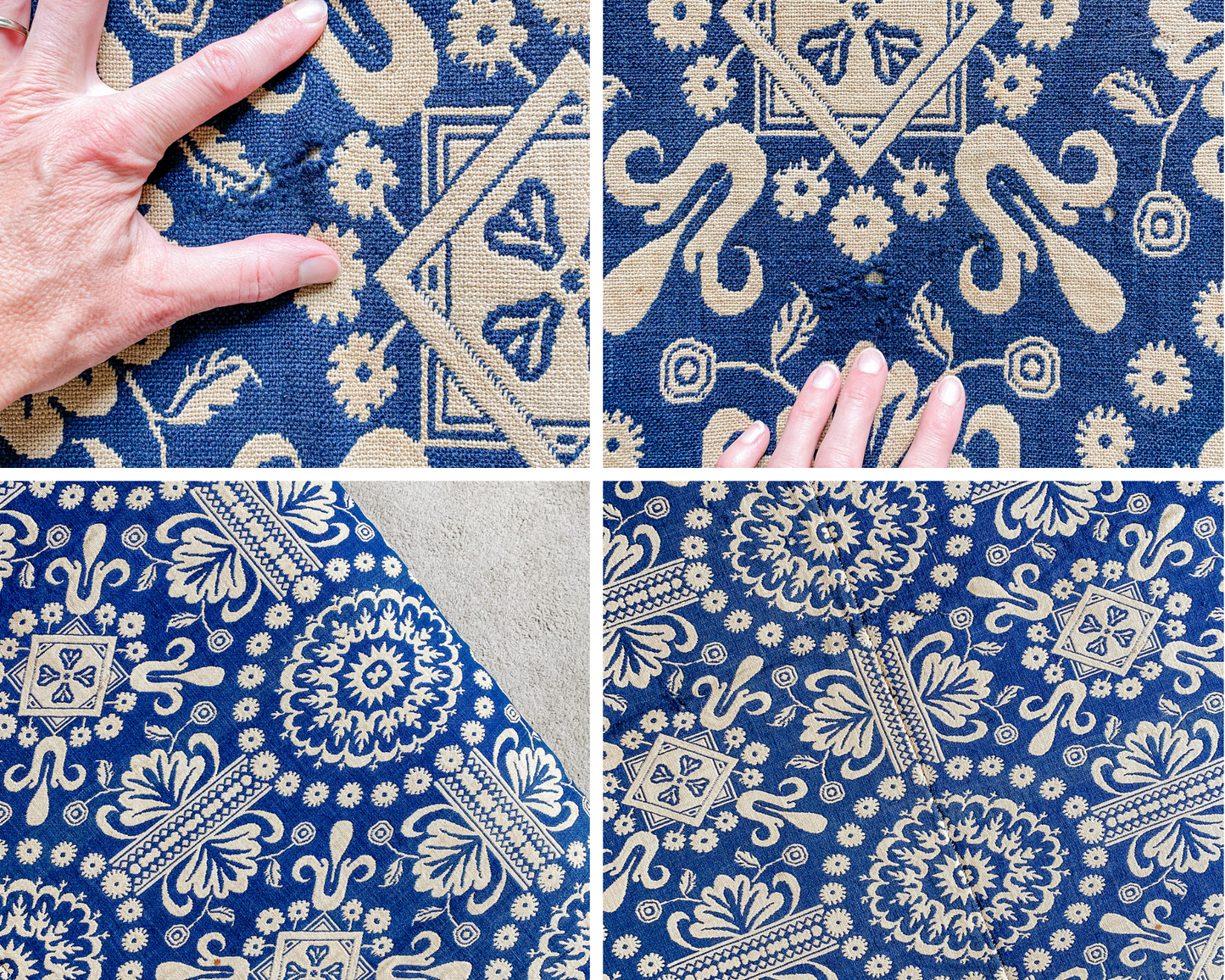 Antique Woven Blue and White Coverlet