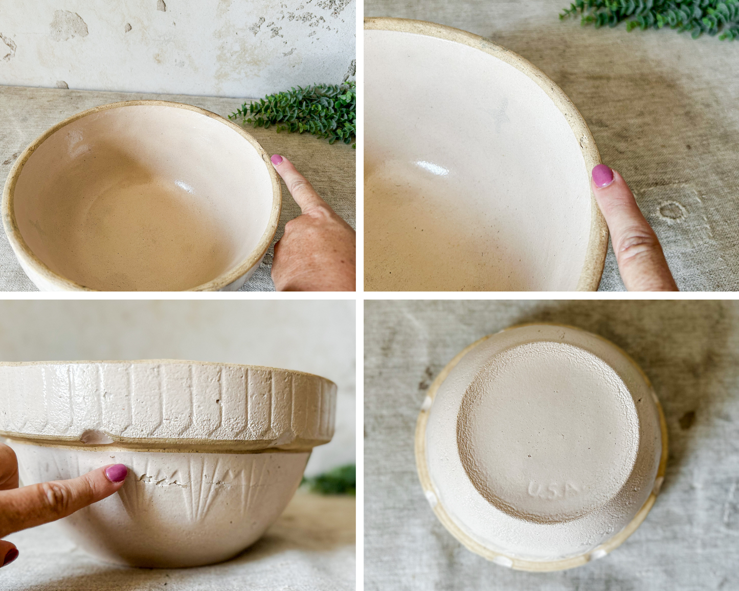 Antique Inverted Diamond 10" Stoneware Crock Bowl
