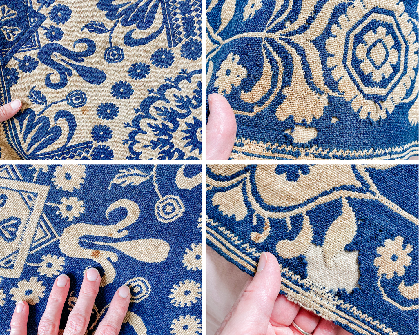 Antique Woven Blue and White Coverlet