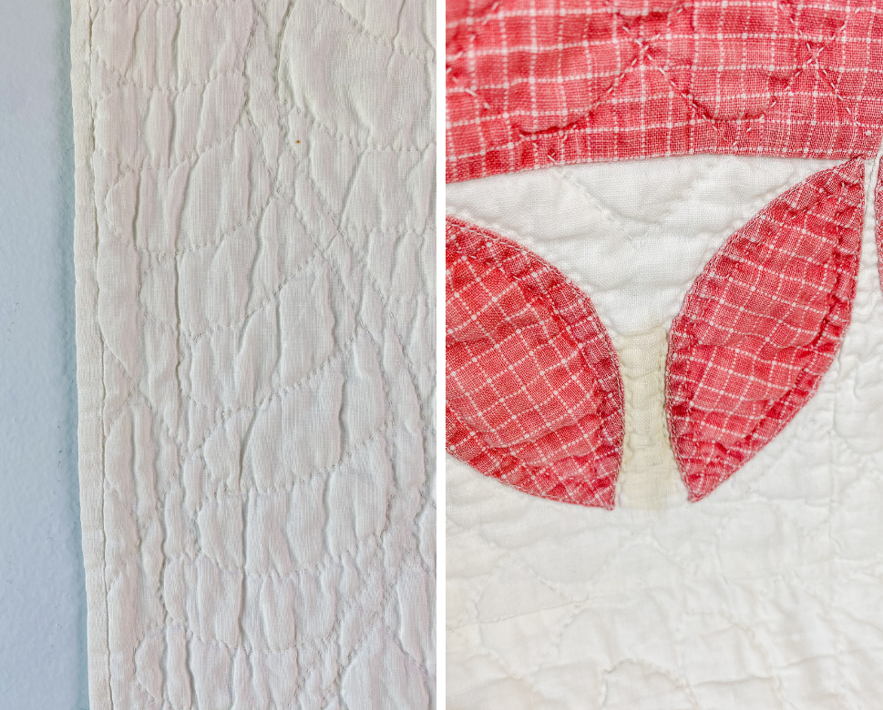 Antique 1920s Red and White Honeybee Quilt