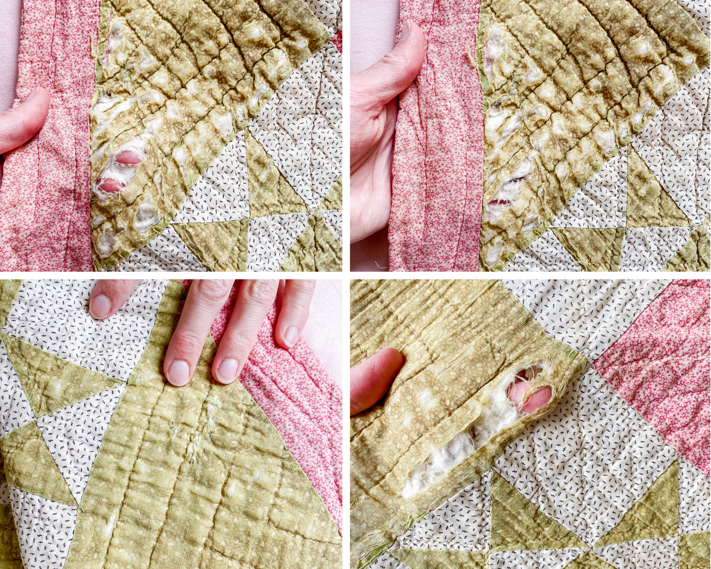 Antique Pink & Green Ohio Star Quilt