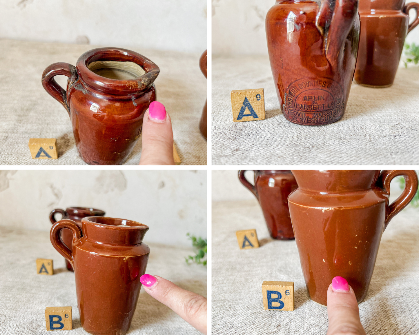 CHOICE Antique Brown Glazed Small Cream Jugs