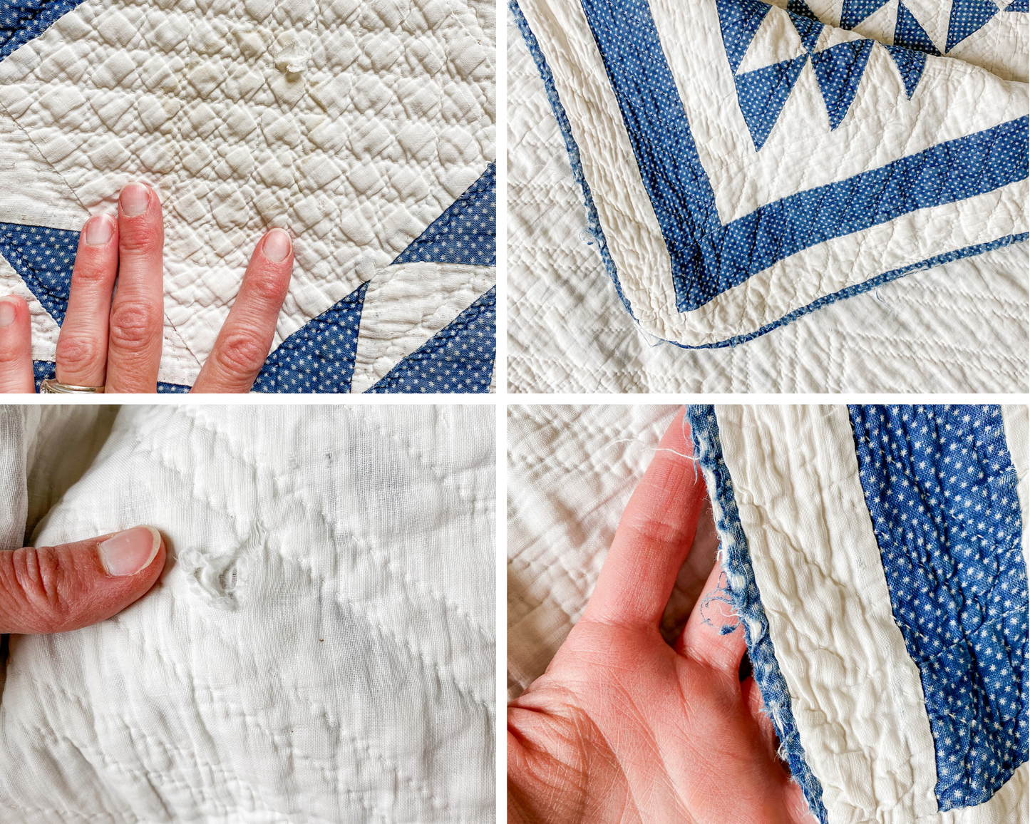 Antique Blue and White Ocean Wave Quilt, c1910