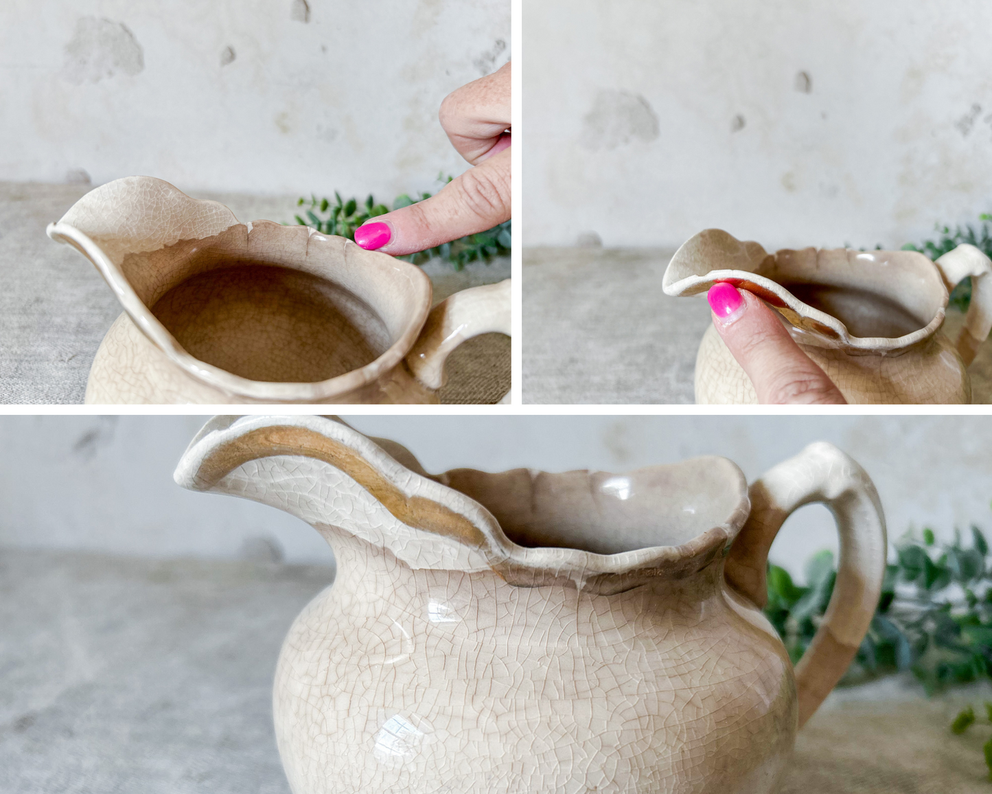 Vintage Stained Crazed Ironstone Creamer Pitcher