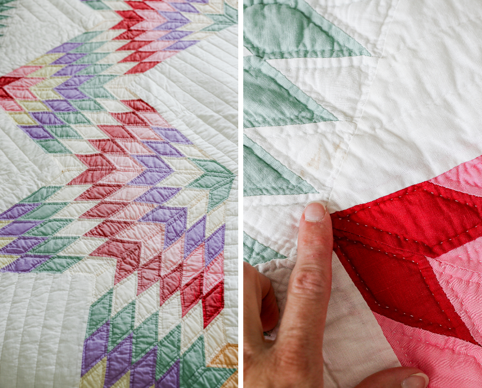 Vintage Rainbow Broken Star Quilt, c1960