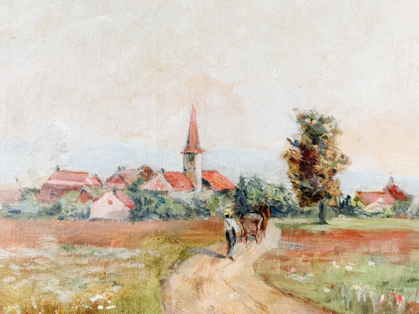 Antique Impressionist Countryside Landscape Oil Painting, c1920