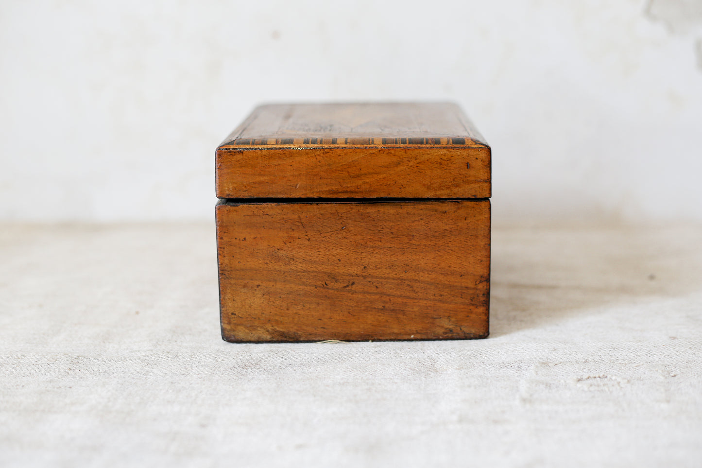 Antique Walnut Star Inlay Tea Caddy, c1860