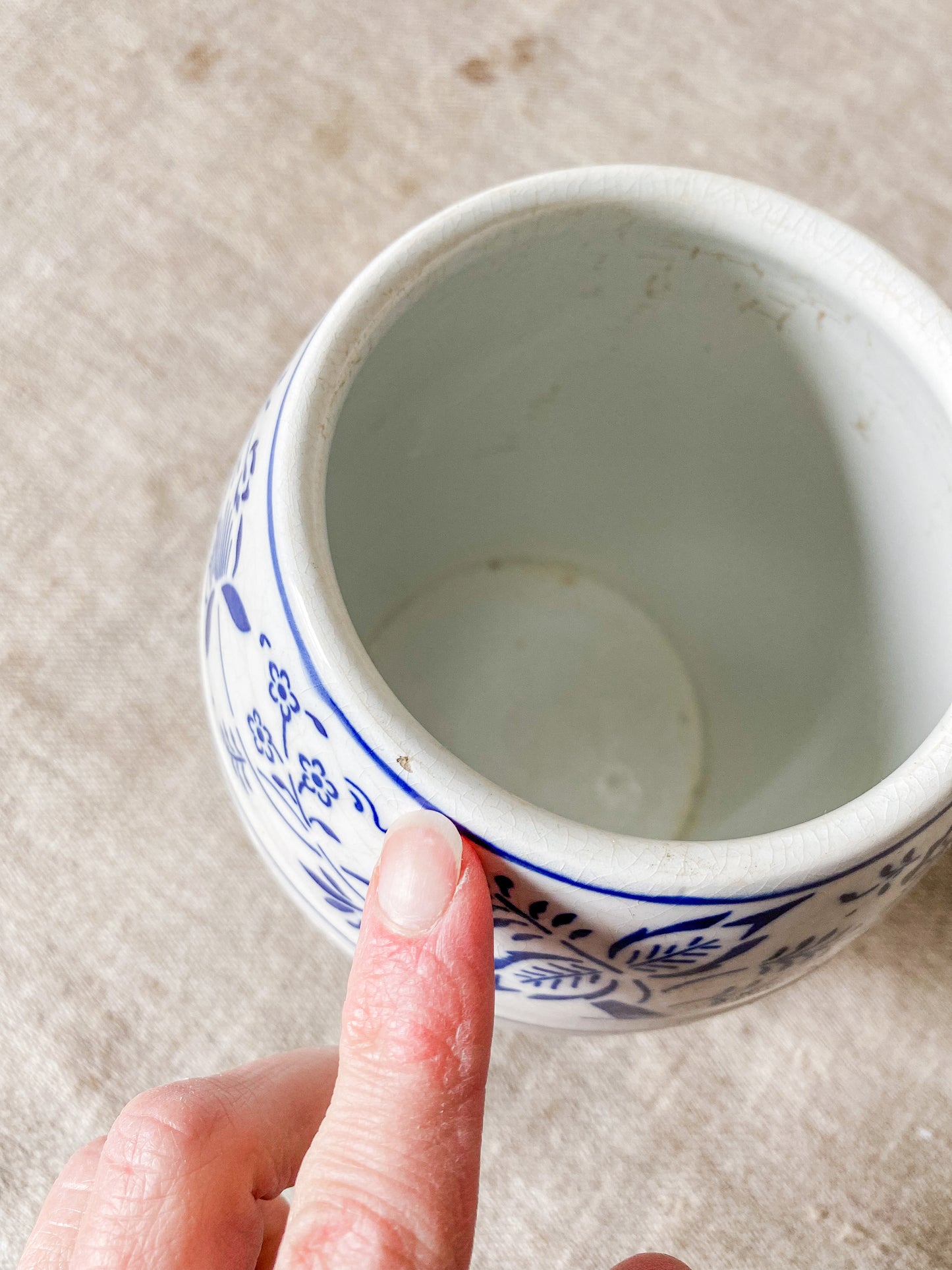 German Blue Onion Ceramic Barley Canister, c1900