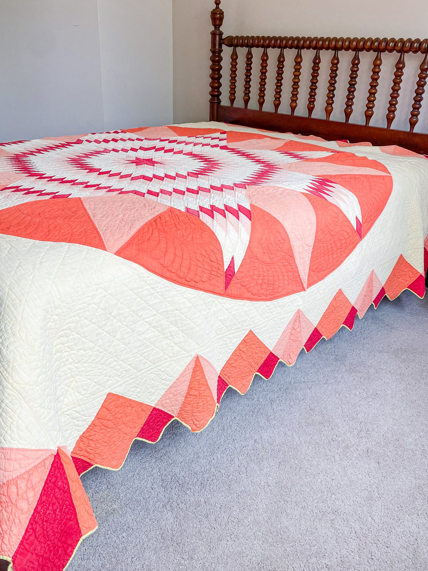 Vintage Red and Yellow Lone Star Circle Quilt