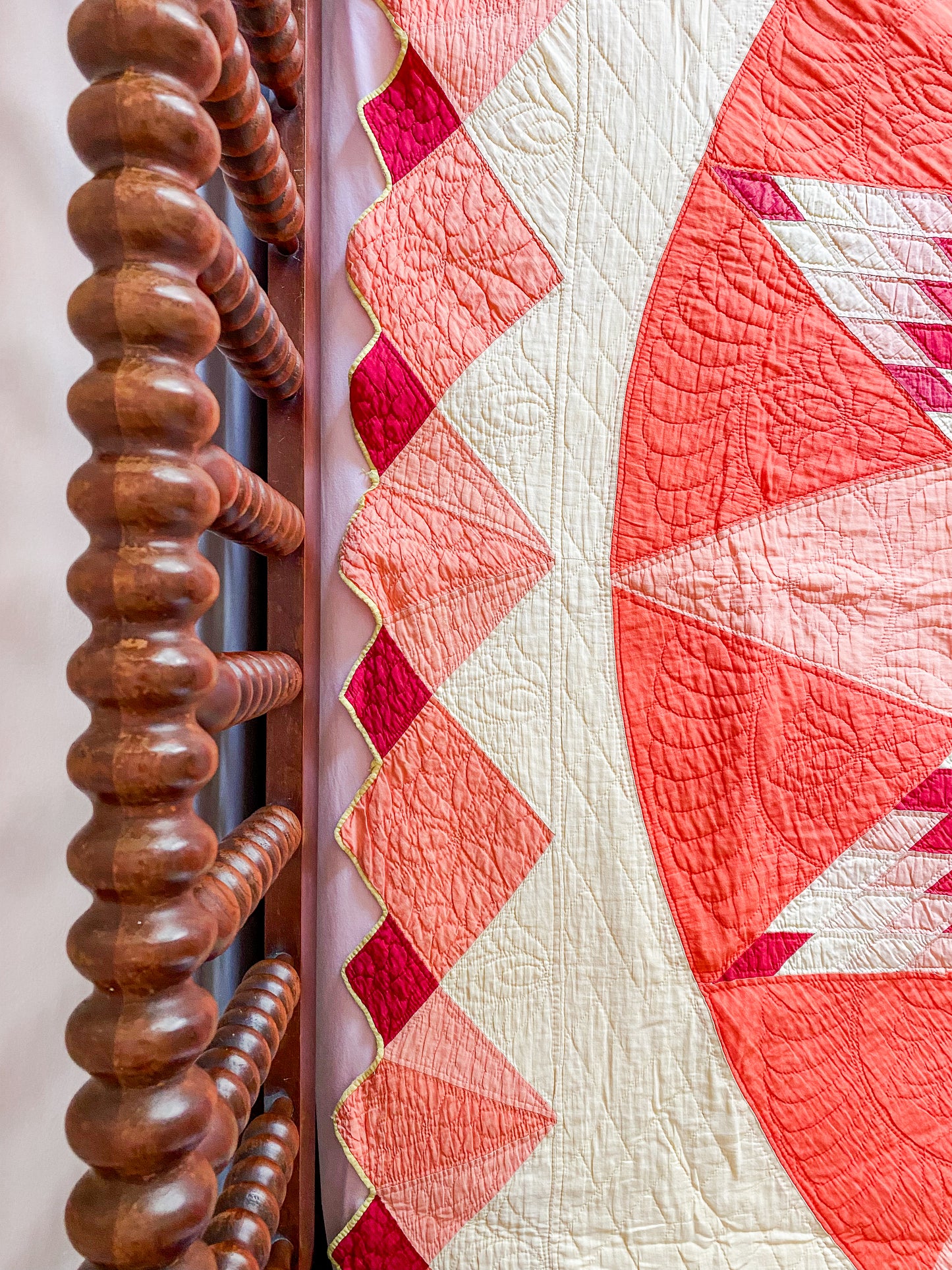 Vintage Red and Yellow Lone Star Circle Quilt