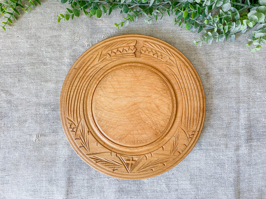Vintage Carved English Bread Board with Wheat and Cross