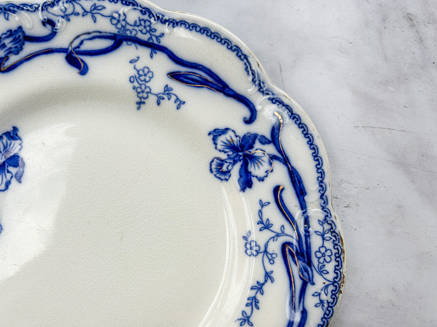 Antique Flow Blue 10" Plate - Del-Monte by Johnson Bros, c1900