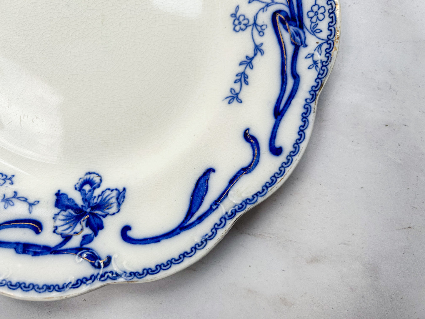 Antique Flow Blue 10" Plate - Del-Monte by Johnson Bros, c1900