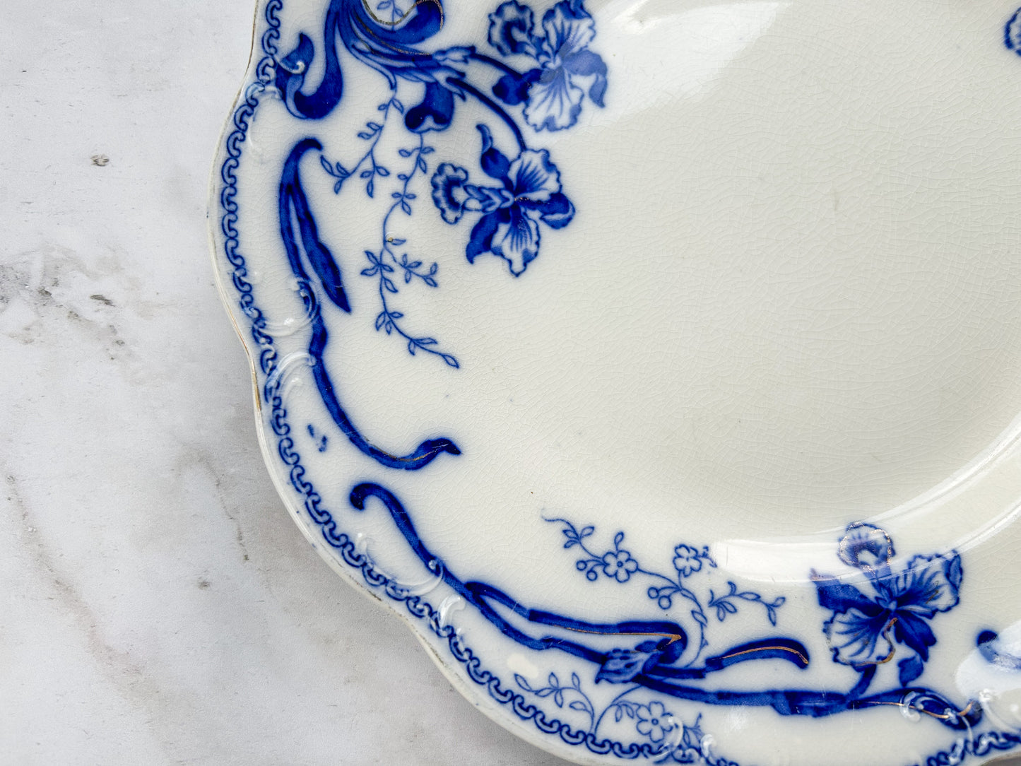 Antique Flow Blue 10" Plate - Del-Monte by Johnson Bros, c1900