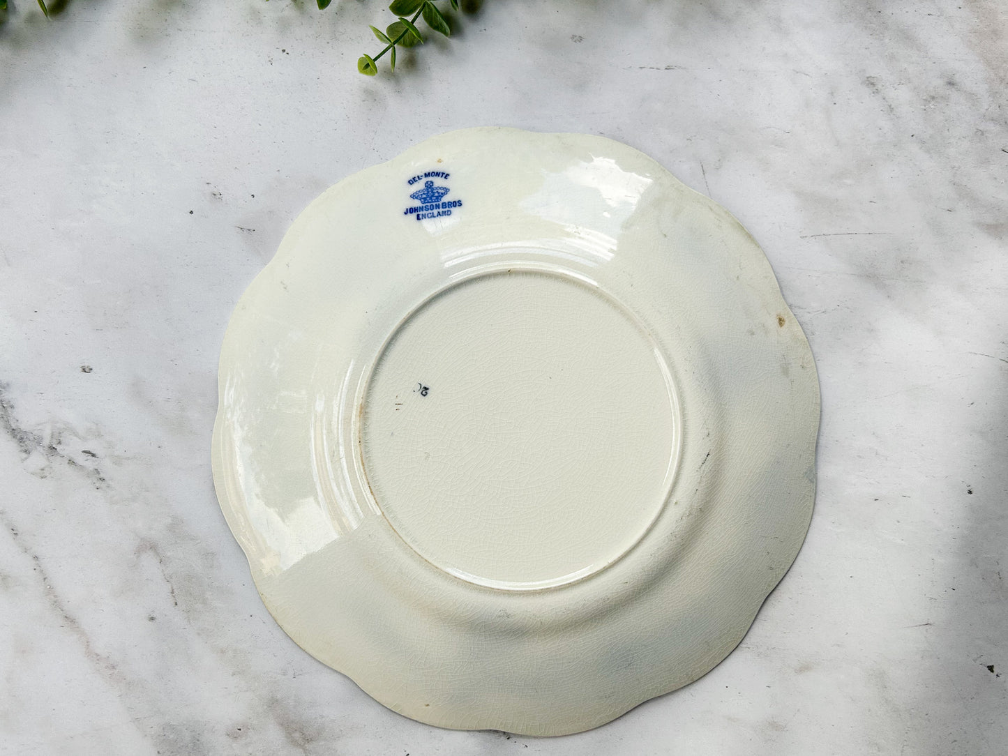 Antique Flow Blue 10" Plate - Del-Monte by Johnson Bros, c1900